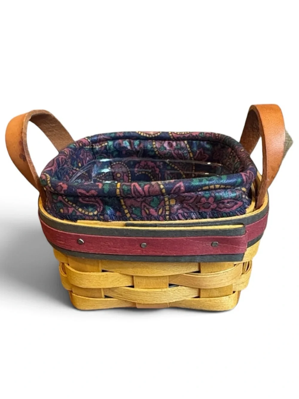 Longaberger Handwoven Strawberry Basket Paisley Fabric & Protector ‘99